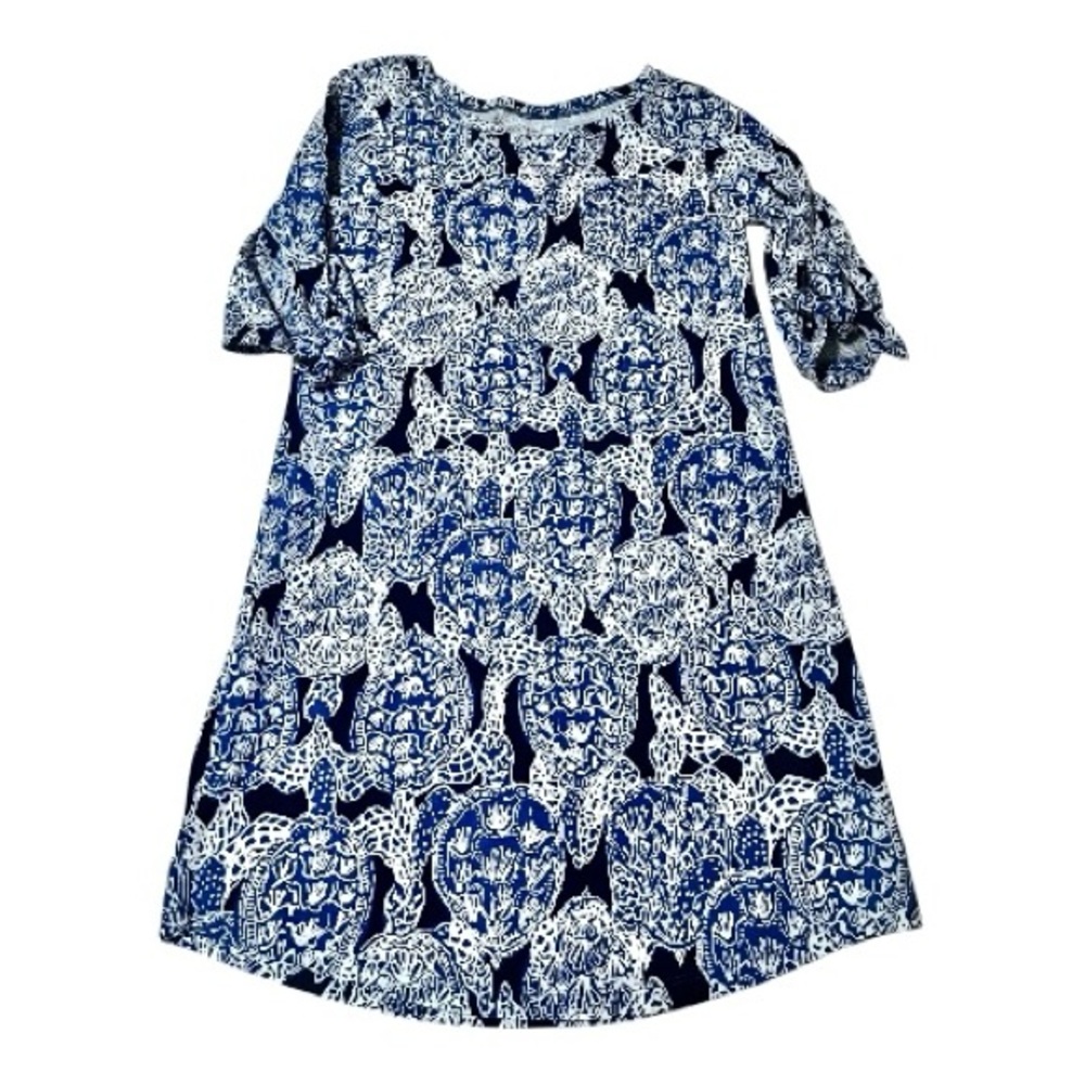 Lilly Pulitzer Preston in Deep Indigo Turtle, Navy, White 3/4 Tie Sleeves size M - Picture 4 of 9